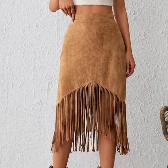 Dresses & Skirts - Fringe Trim Asymmetrical Hem Skirt